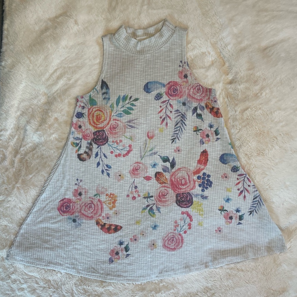 High neck floral tunic tank